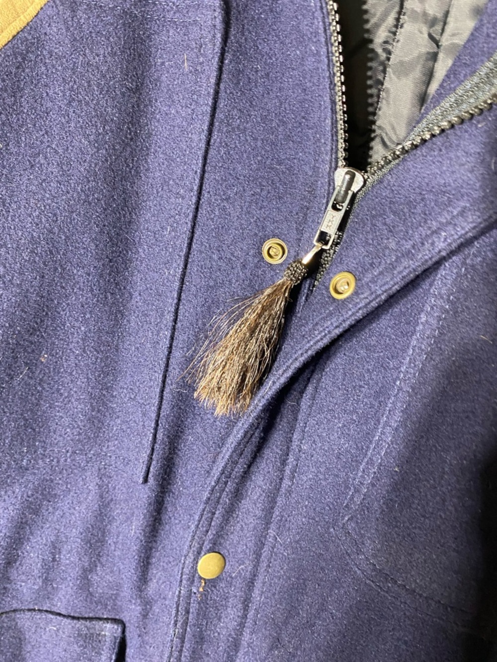 Vintage Cripple Creek Navy Wool Blend Chore Coat W Ultrasuede Trim Western L - Picture 9 of 16